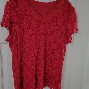Coldwater Creek‎ deep red lacy top Size XL